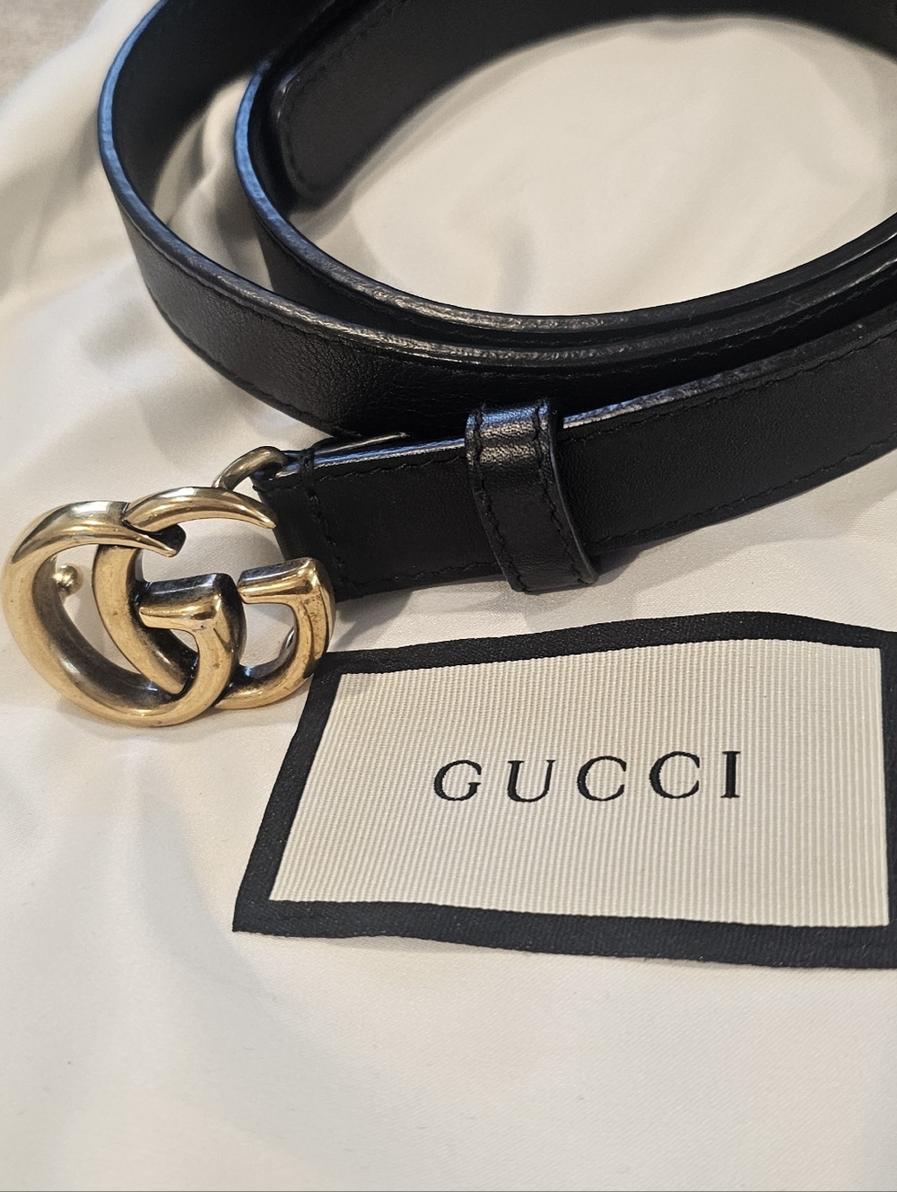 Gucci Marmot Black Leather Belt with Gold Double G Buckle - Picture 6 of 8